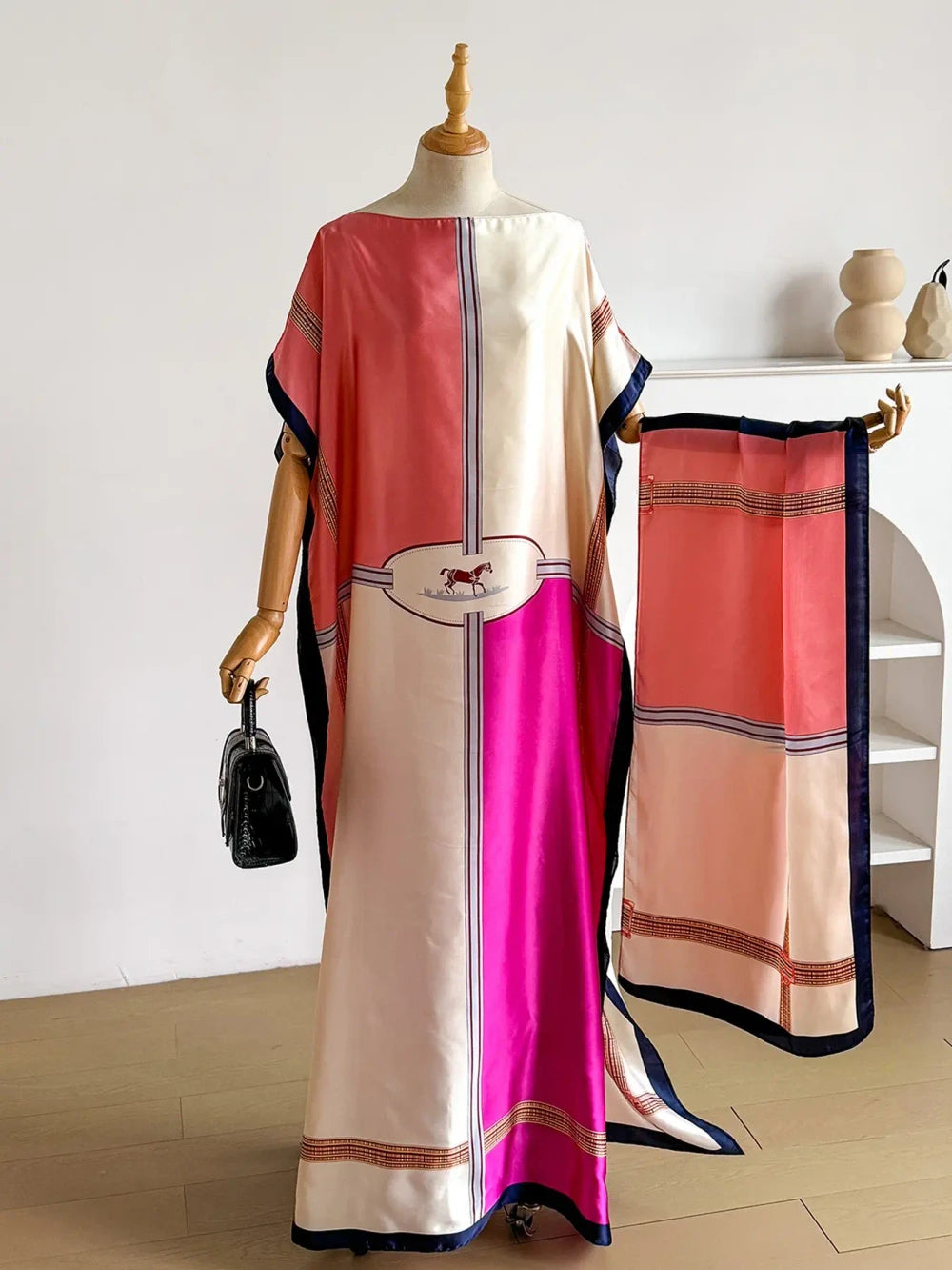 Geometric Print Cape Shawl Set