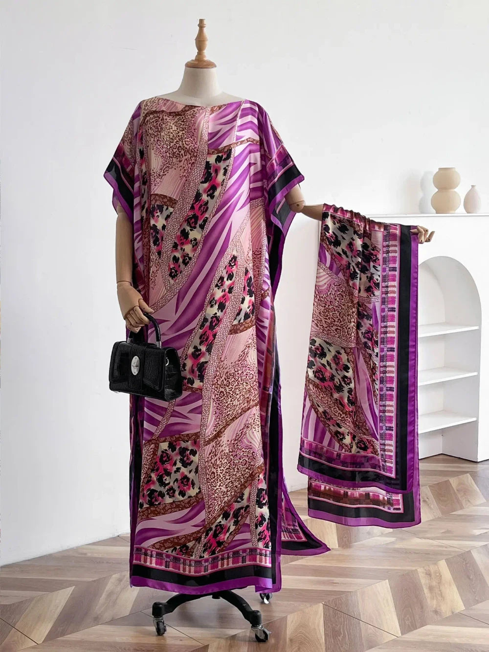Geometric Print Cape Shawl Set