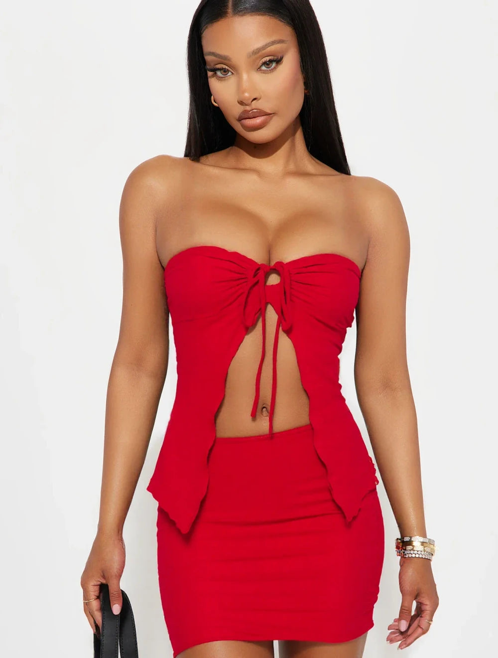 Solid Color Tube Top and Skirt Set