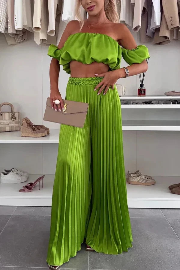 Off-Shoulder Wide Leg Two-Piece Set