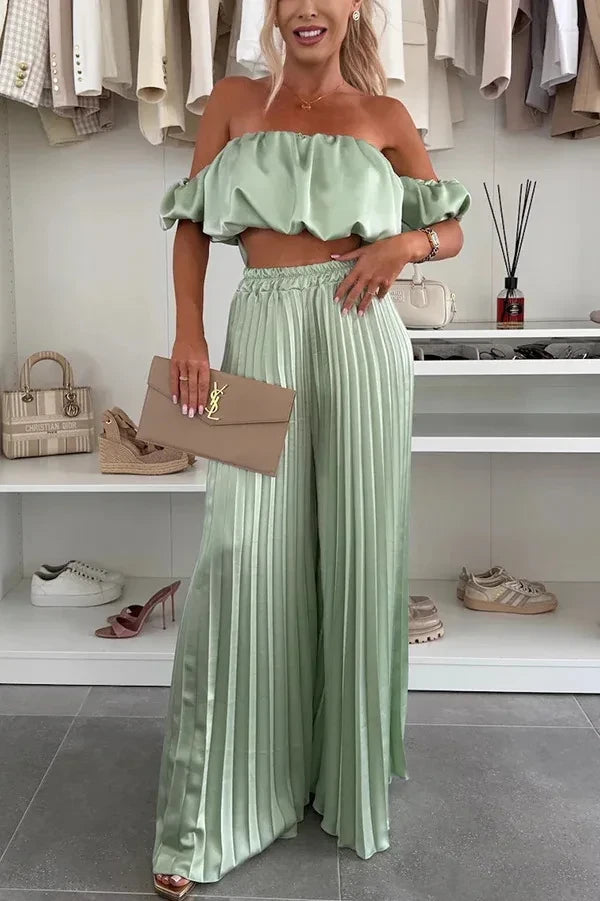 Off-Shoulder Wide Leg Two-Piece Set