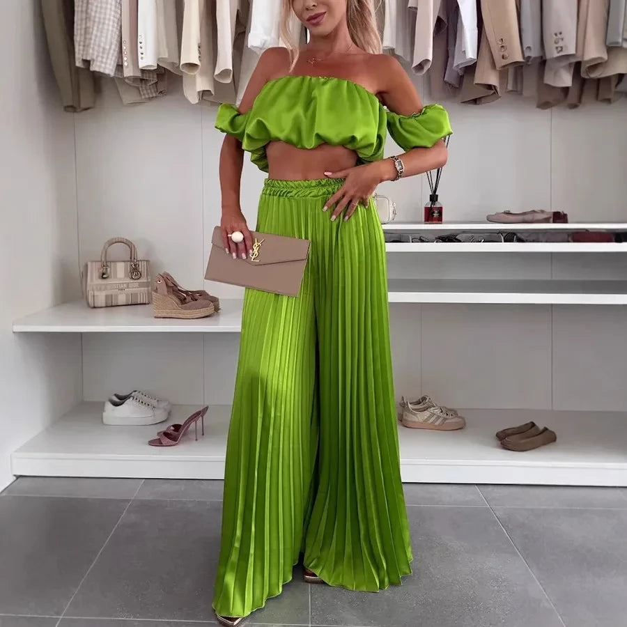 Off-Shoulder Wide Leg Two-Piece Set