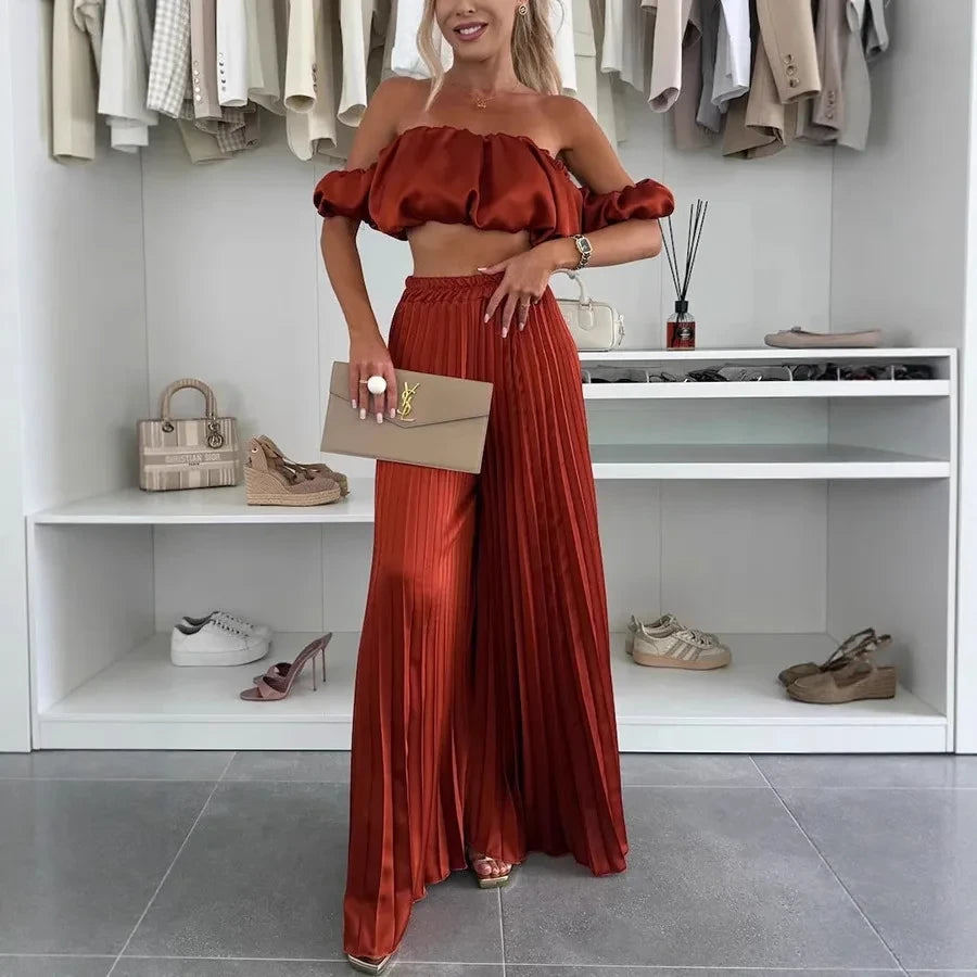 Off-Shoulder Wide Leg Two-Piece Set