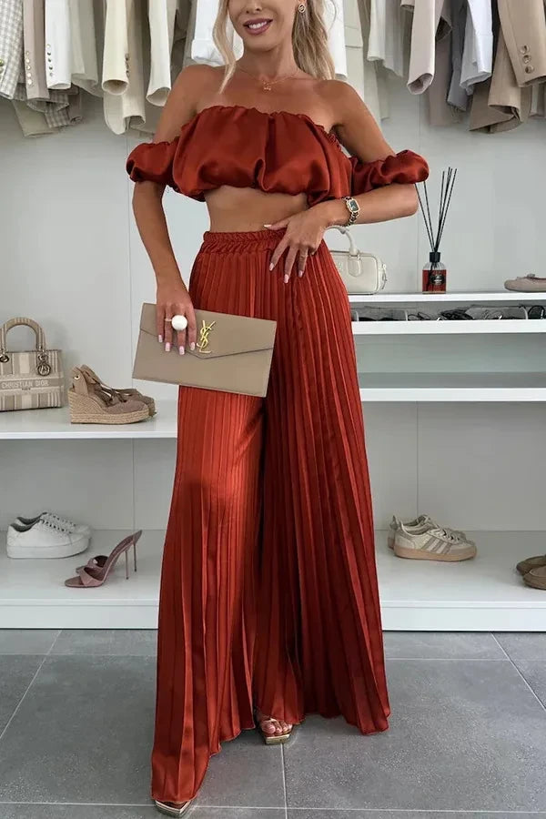 Off-Shoulder Wide Leg Two-Piece Set