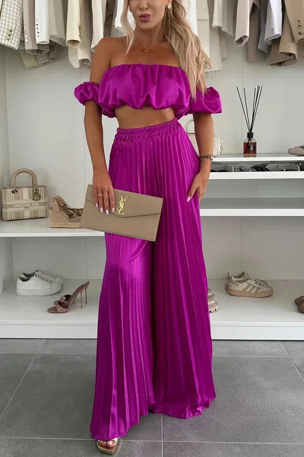 Off-Shoulder Wide Leg Two-Piece Set