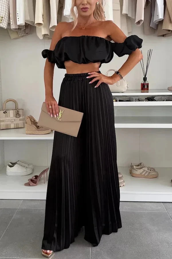 Off-Shoulder Wide Leg Two-Piece Set