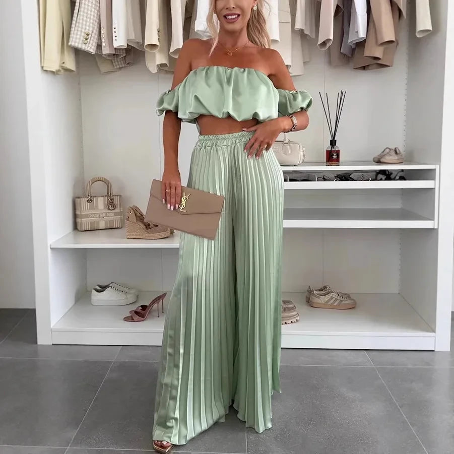 Off-Shoulder Wide Leg Two-Piece Set