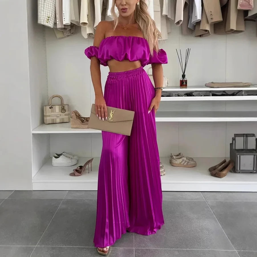 Off-Shoulder Wide Leg Two-Piece Set