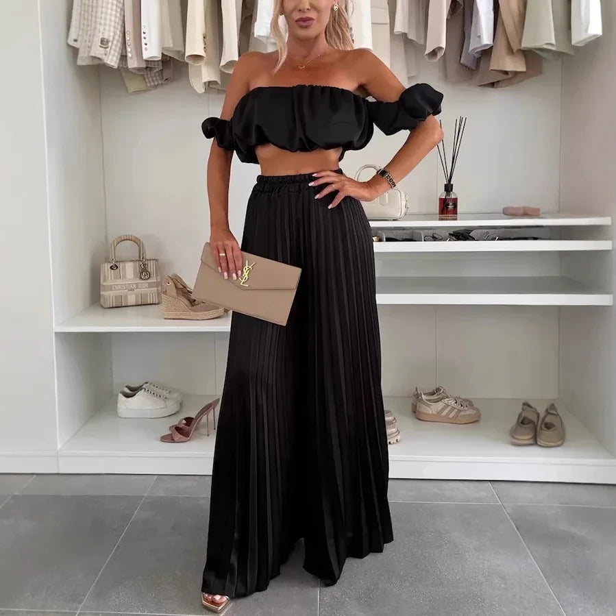 Off-Shoulder Wide Leg Two-Piece Set