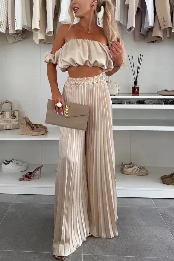 Off-Shoulder Wide Leg Two-Piece Set