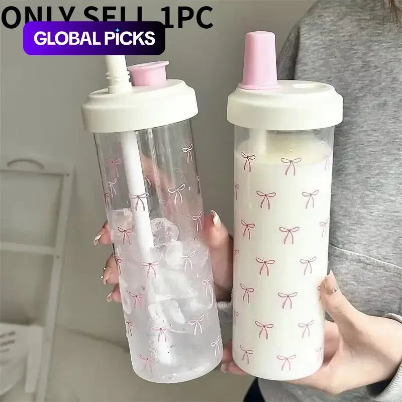 Bow Pattern Straw Water Bottle
