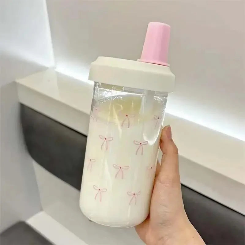 Bow Pattern Straw Water Bottle