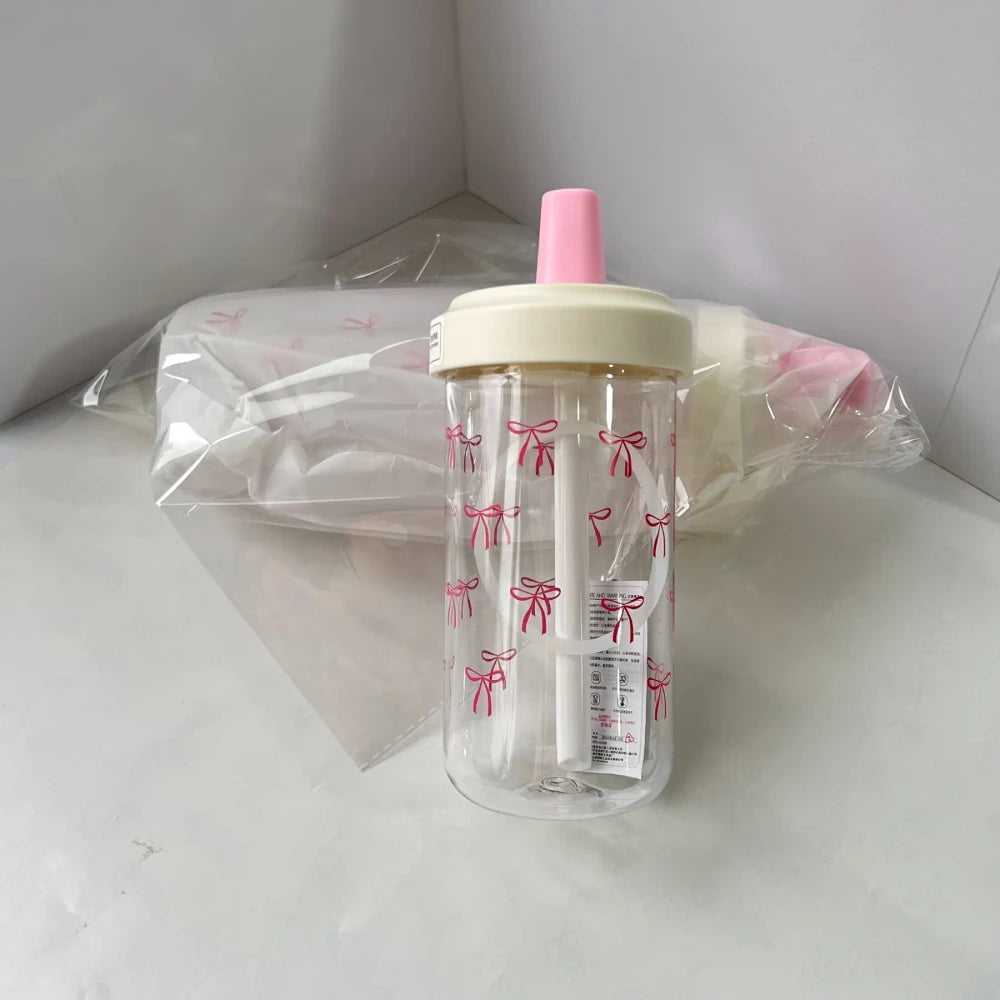 Bow Pattern Straw Water Bottle